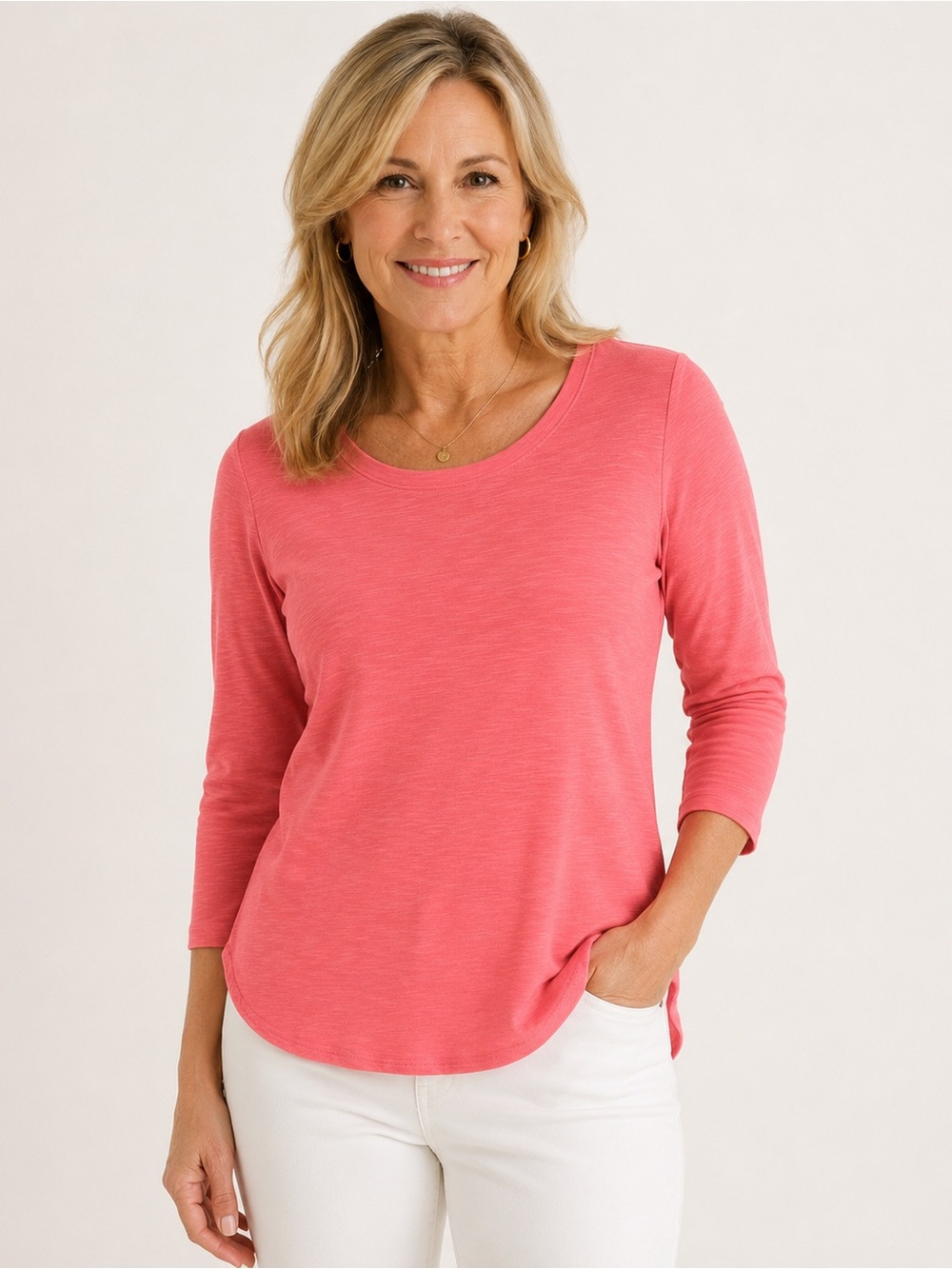 Tommy Bahama Ashby Isles Scoop Neck 3/4 Sleeve Tee Coral Bluff Size Small